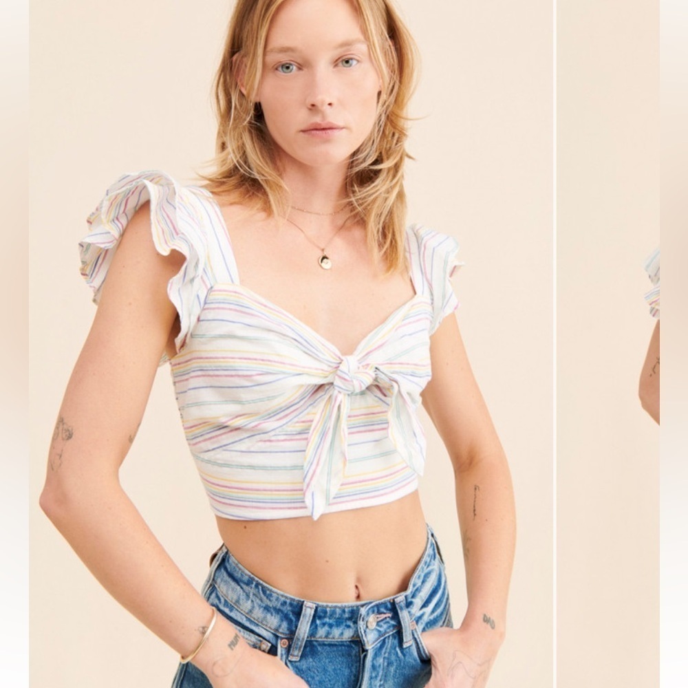 Maeve by Anthropologie Striped Tie-Front Crop Top